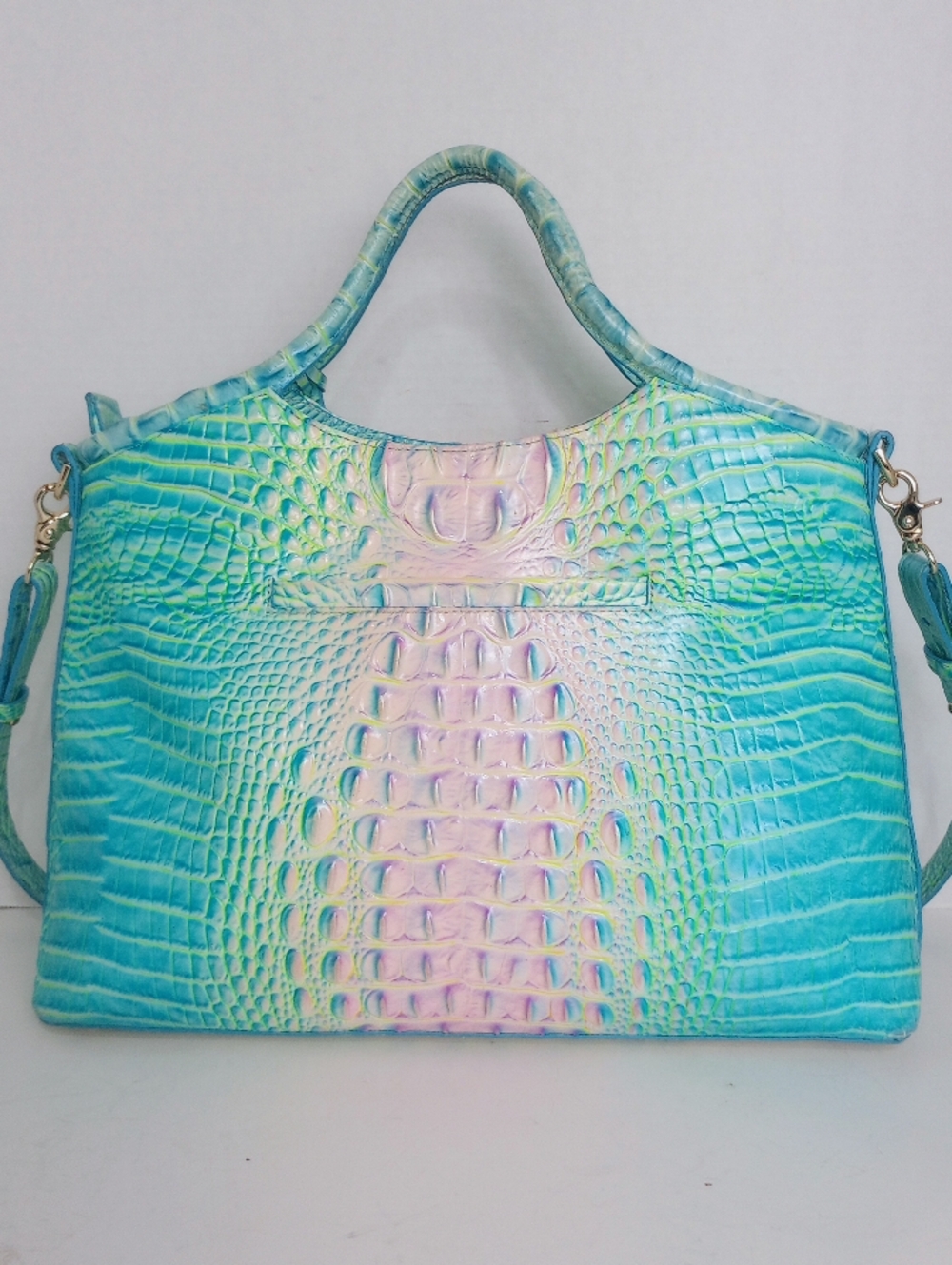 Brahmin Cotton Candy Elaine Croc Embossed Leather Crossbody Satchel Tote - Picture 3 of 15